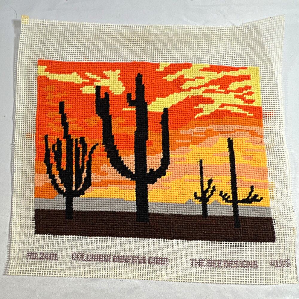 Vintage 1975 Columbia Minerva Needlepoint Bee Designs Southwestern Desert Cactus